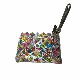 Nahui Ollin Wristlet Zip Bag Wrapper Multi Colored Woven Recycled Paper Peace